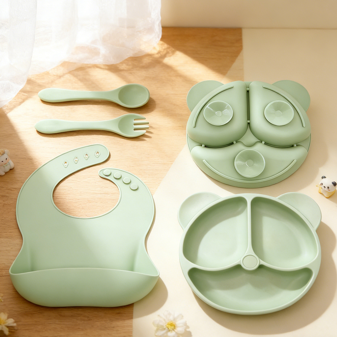 Baby Led Weaning Set - 4PCS Baby Feeding Set with Bib